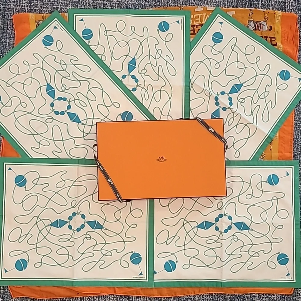 HERMÈS 1990s MARINER STYLE PLACEMATTS W/ORIGINAL BOX- UNUSED SET OF 5